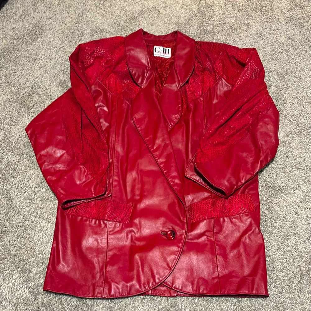 G-III 100% genuine leather Red 80s Vintage Fashion jacket, Size XL